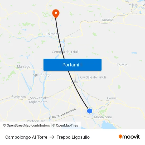 Campolongo Al Torre to Treppo Ligosullo map