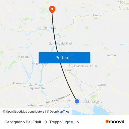 Cervignano Del Friuli to Treppo Ligosullo map