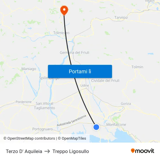 Terzo D' Aquileia to Treppo Ligosullo map