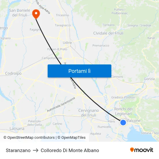 Staranzano to Colloredo Di Monte Albano map