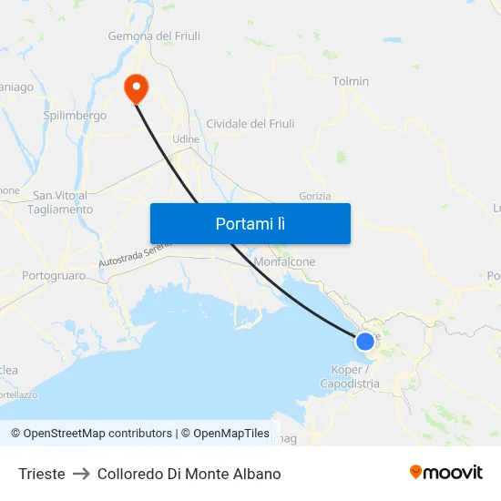 Trieste to Colloredo Di Monte Albano map
