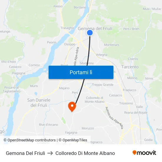 Gemona Del Friuli to Colloredo Di Monte Albano map