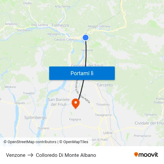 Venzone to Colloredo Di Monte Albano map