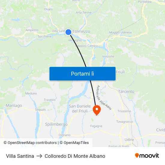 Villa Santina to Colloredo Di Monte Albano map