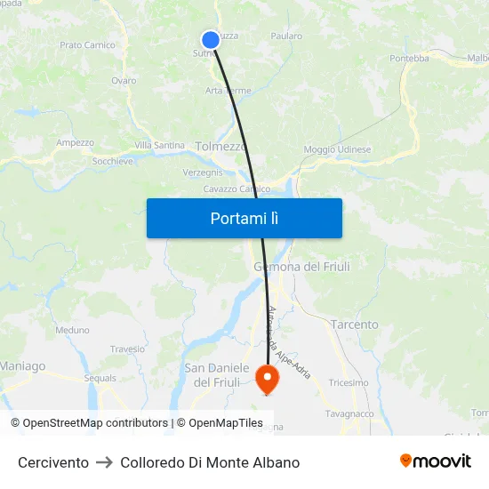 Cercivento to Colloredo Di Monte Albano map