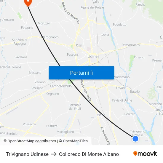 Trivignano Udinese to Colloredo Di Monte Albano map