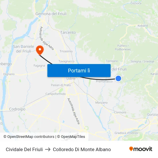 Cividale Del Friuli to Colloredo Di Monte Albano map