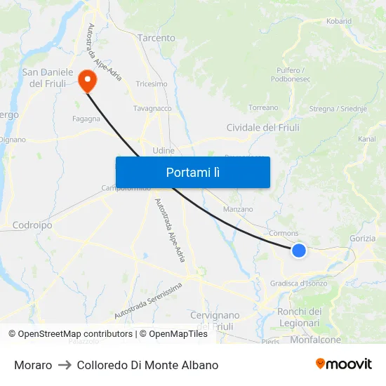 Moraro to Colloredo Di Monte Albano map
