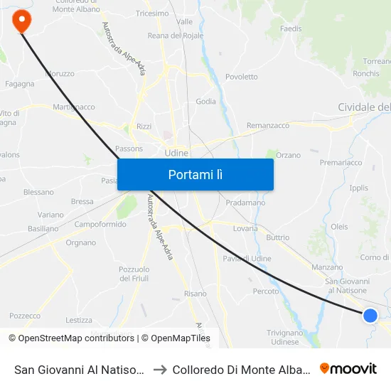 San Giovanni Al Natisone to Colloredo Di Monte Albano map