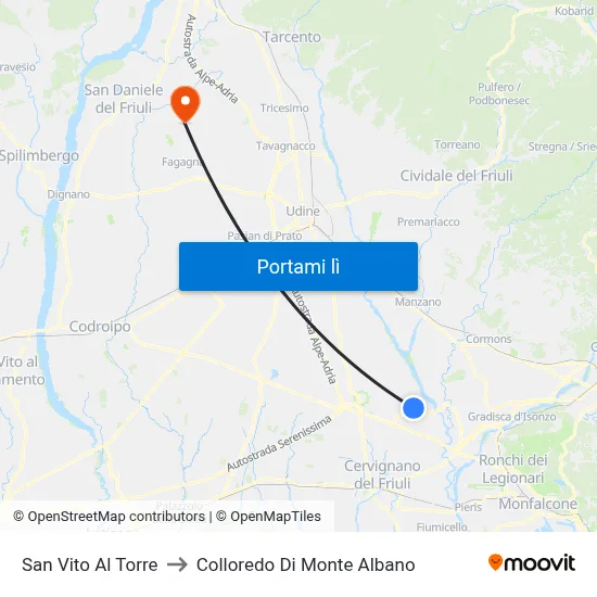 San Vito Al Torre to Colloredo Di Monte Albano map