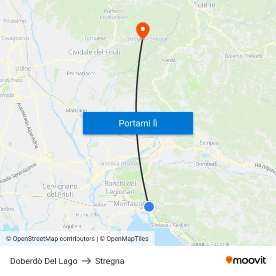 Doberdò Del Lago to Stregna map