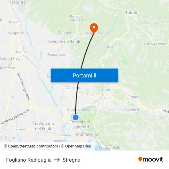 Fogliano Redipuglia to Stregna map