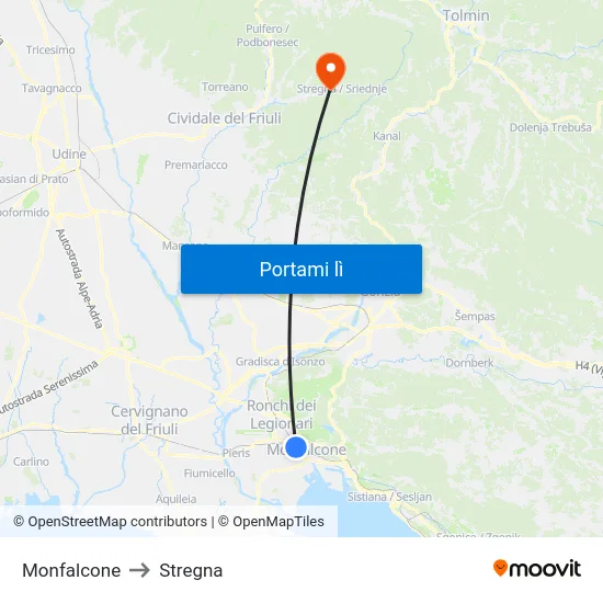 Monfalcone to Stregna map