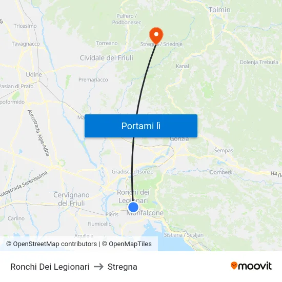 Ronchi Dei Legionari to Stregna map