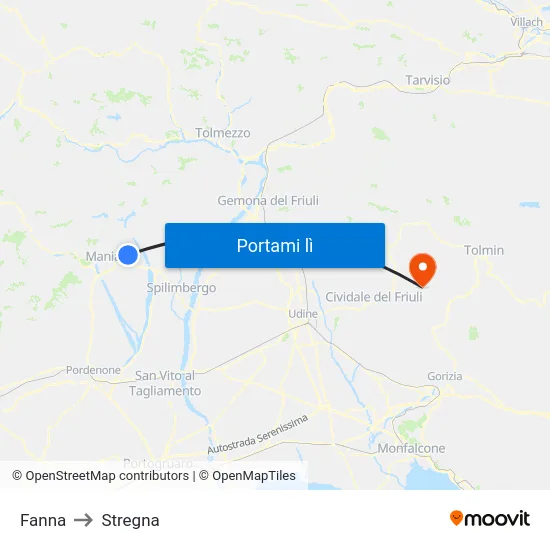 Fanna to Stregna map