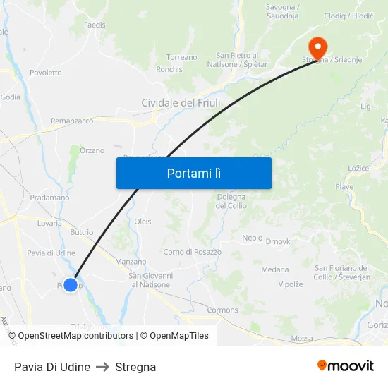 Pavia Di Udine to Stregna map