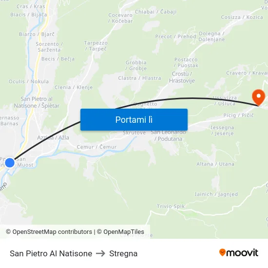 San Pietro Al Natisone to Stregna map
