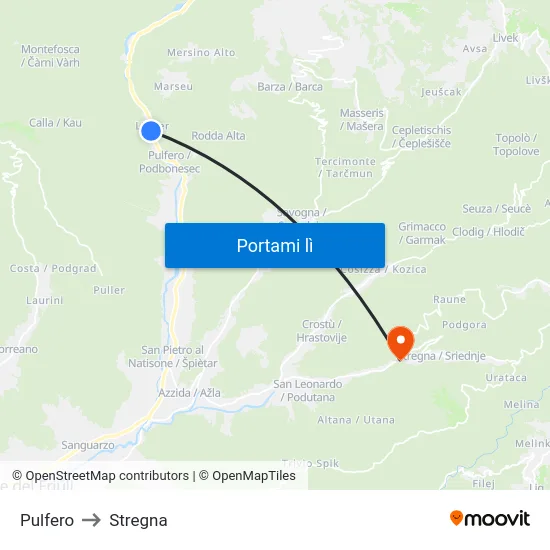 Pulfero to Stregna map