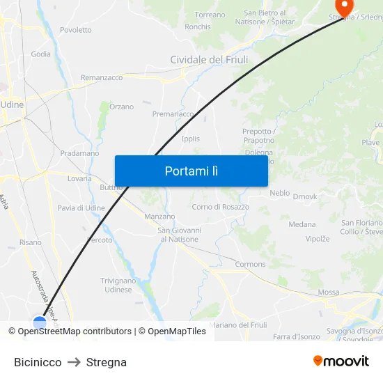 Bicinicco to Stregna map