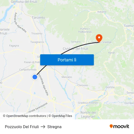 Pozzuolo Del Friuli to Stregna map