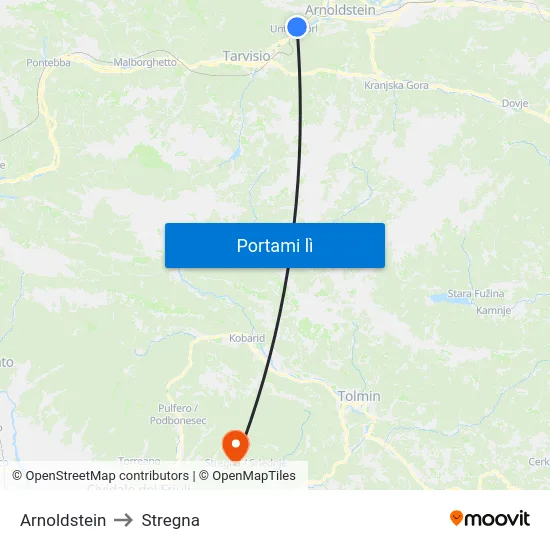 Arnoldstein to Stregna map