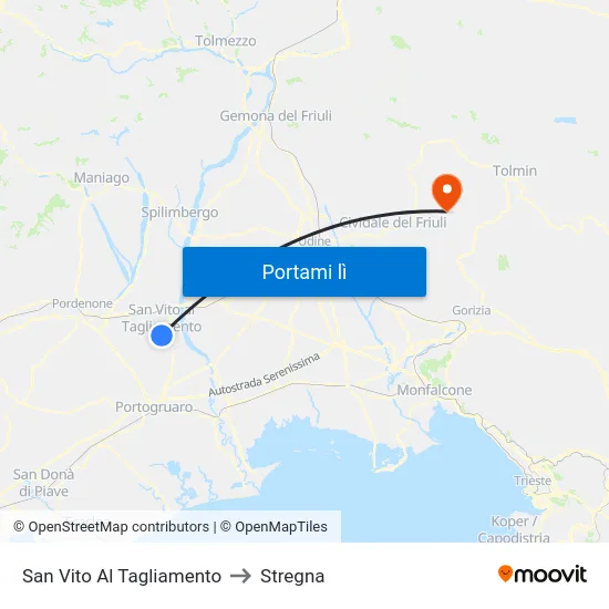 San Vito Al Tagliamento to Stregna map