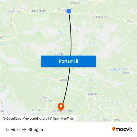 Tarvisio to Stregna map