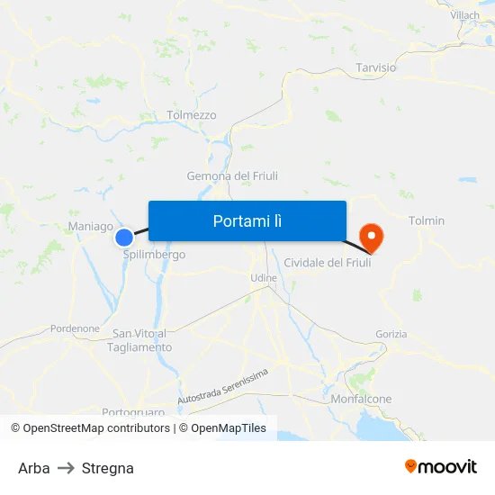 Arba to Stregna map