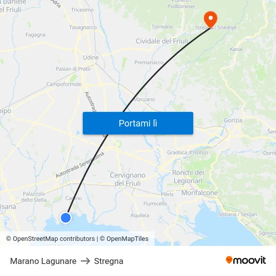Marano Lagunare to Stregna map
