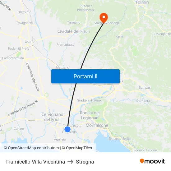 Fiumicello Villa Vicentina to Stregna map