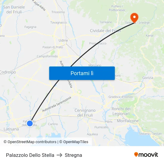 Palazzolo Dello Stella to Stregna map