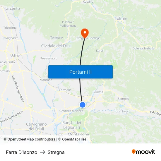 Farra D'Isonzo to Stregna map