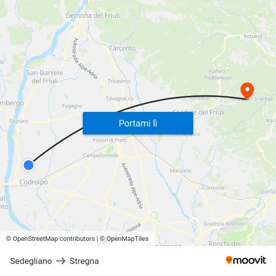 Sedegliano to Stregna map
