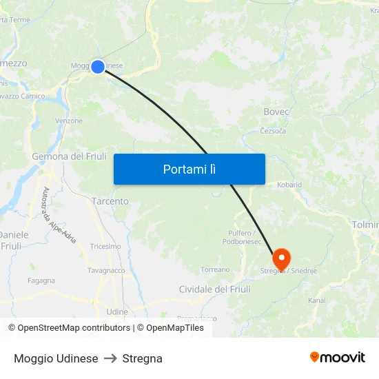Moggio Udinese to Stregna map