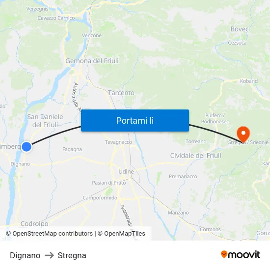 Dignano to Stregna map