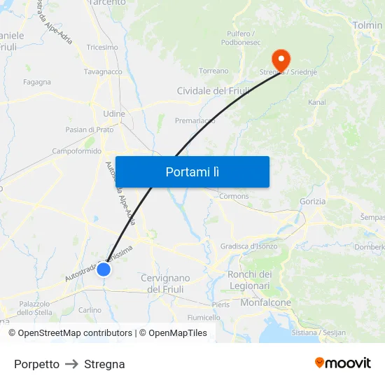 Porpetto to Stregna map