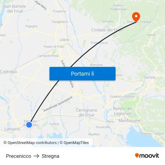 Precenicco to Stregna map