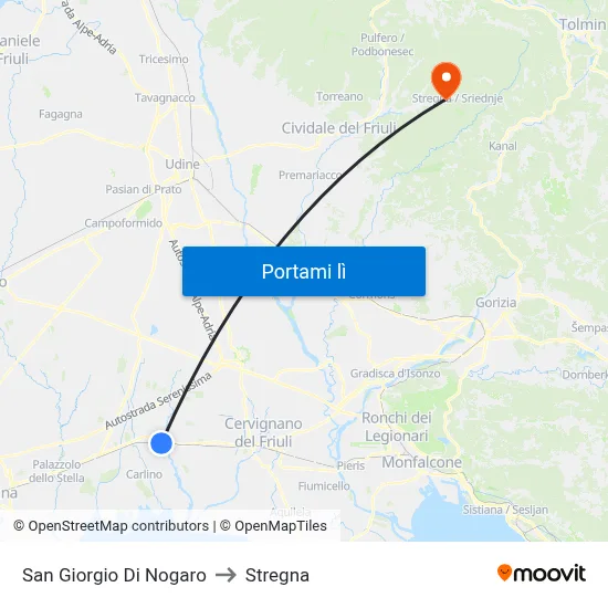 San Giorgio Di Nogaro to Stregna map