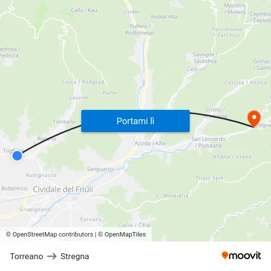 Torreano to Stregna map