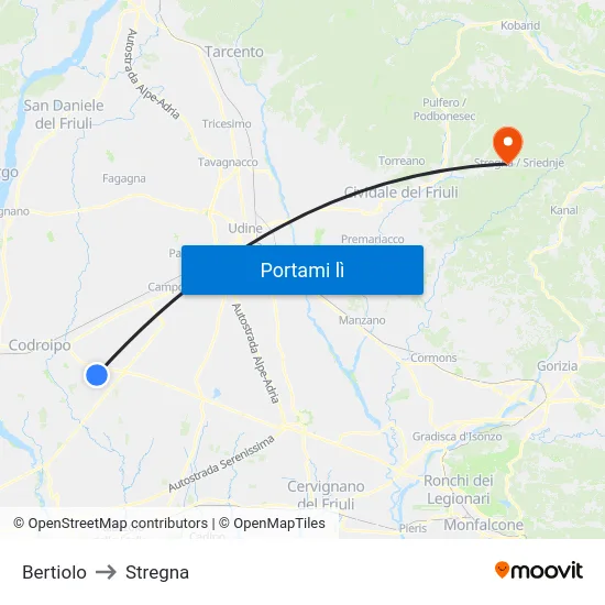 Bertiolo to Stregna map