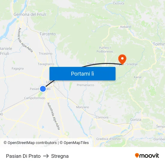 Pasian Di Prato to Stregna map