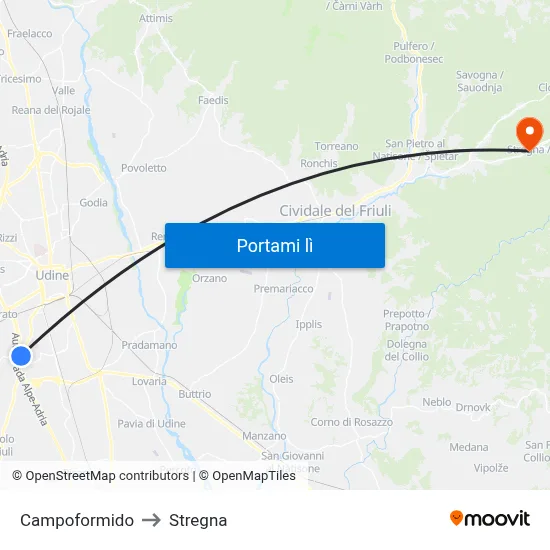 Campoformido to Stregna map