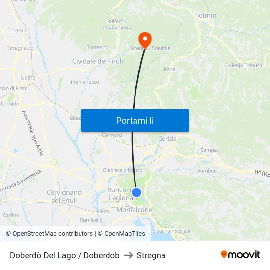 Doberdò Del Lago / Doberdob to Stregna map