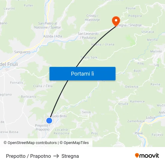 Prepotto / Prapotno to Stregna map
