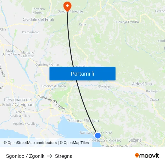 Sgonico / Zgonik to Stregna map
