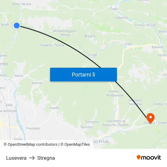 Lusevera to Stregna map