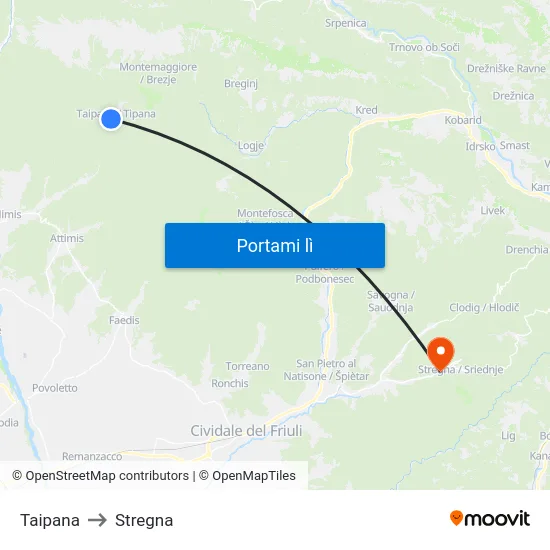 Taipana to Stregna map