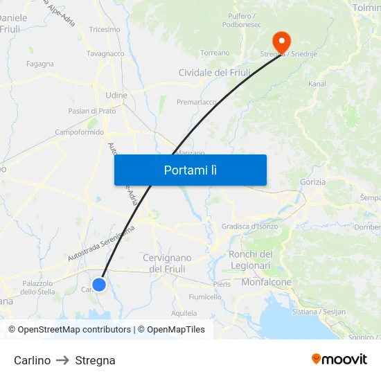 Carlino to Stregna map