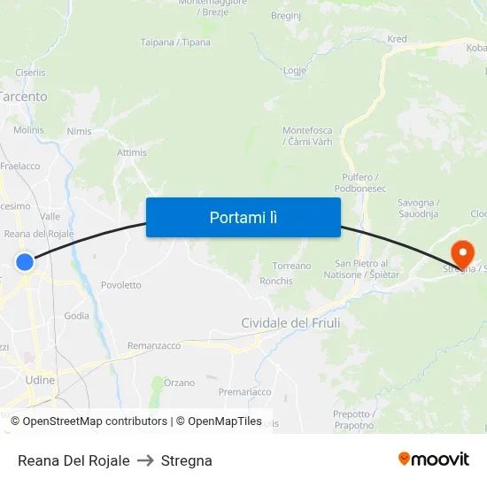 Reana Del Rojale to Stregna map