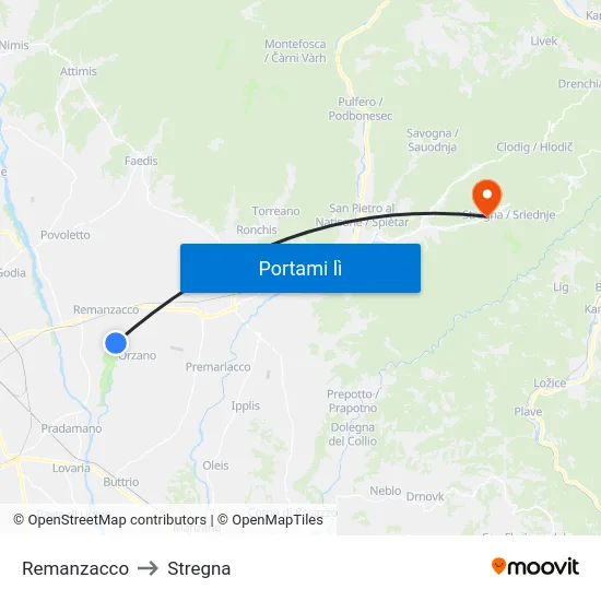 Remanzacco to Stregna map